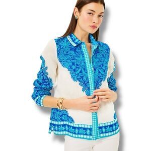Lilly Pulitzer Top Women's Kiran Button Down Size Medium M Blue